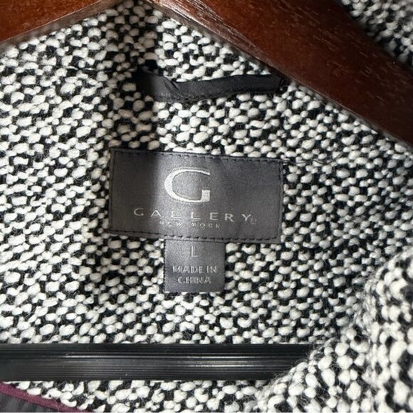 NWT Gallery tweed Hooded Wool-Blend Walker Coat black white print sz L - Picture 5 of 10